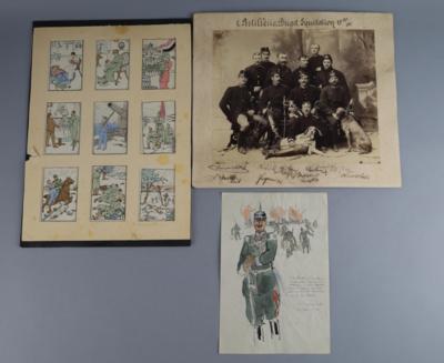 Konvolut von 9 kleinformatigen Drucken, - Armi d'epoca, uniformi e militaria