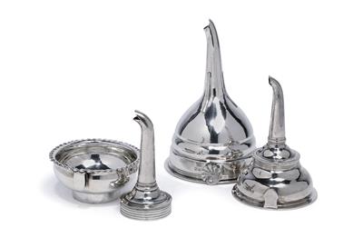 Three wine funnels from London, - Silver
