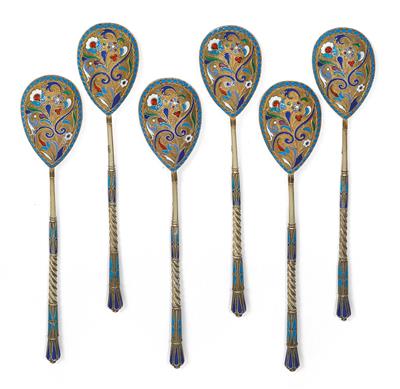 6 Moskauer Cloisonné Löffel, - Silber