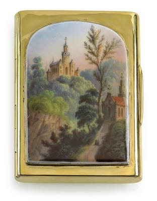 A cigarette case from Poland, with painted porcelain plaque, - Stříbro