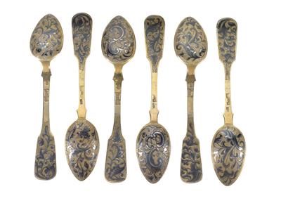 Six niello spoons from Moscow, - Silver