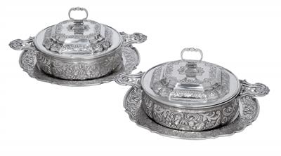 A pair of légumières with saucer, from Germany, - Silver