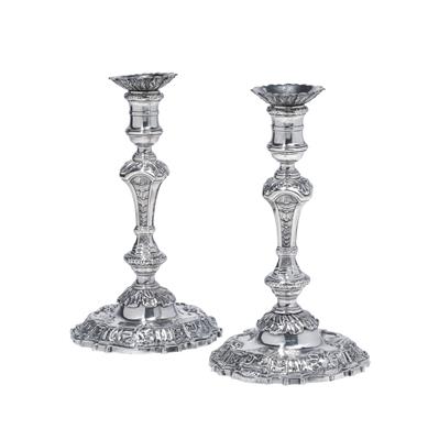 A pair of George II. candleholders from London, - Silver