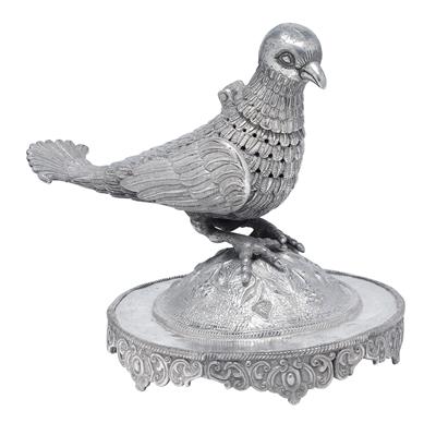 Peruanisches Räuchergefäß in Form einer Taube, - Silber
