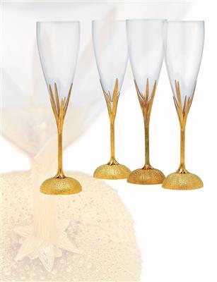 Four champagne flutes from Germany, - Silver