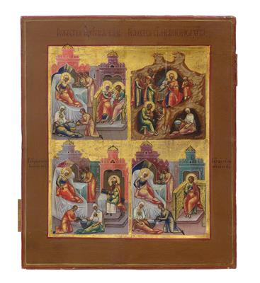 A 4-part icon from Russia with Nativity scenes, 19th century - Silver