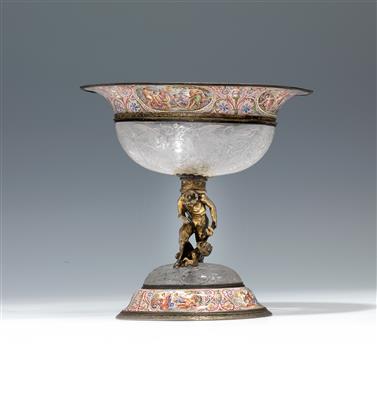 A rock crystal bowl with enamelled mount, from Vienna, - Stříbro