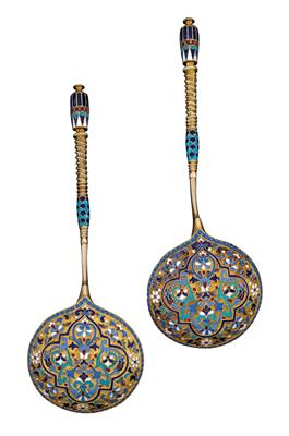 Two cloisonné spoons from Moscow, - Argenti