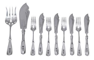 A fish cutlery service for 12 individuals, - Stříbro