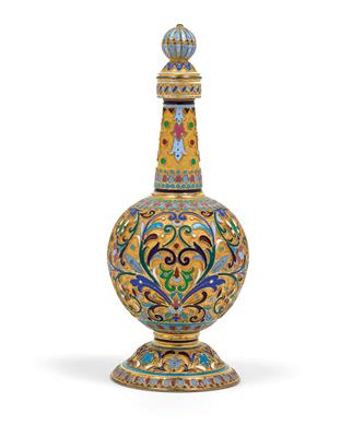 Owtschinnikow - Moskauer Cloisonné Flakon mit Stöpsel, - Silber