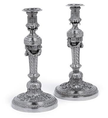 A pair of candleholders from France, - Stříbro