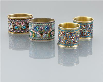 4 Moskauer Cloisonné Serviettenringe, - Silber