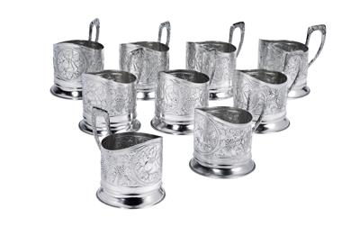 Nine tea glass holders from Russia, - Argenti