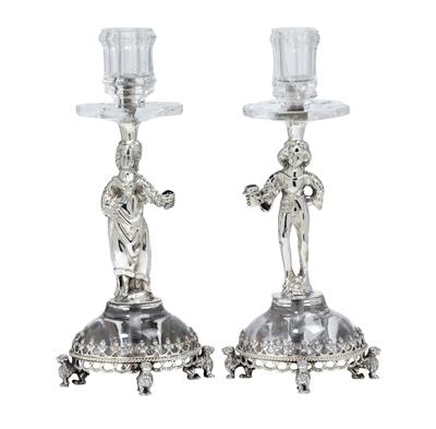 A pair of Historism Period rock crystal candlesticks, - Stříbro