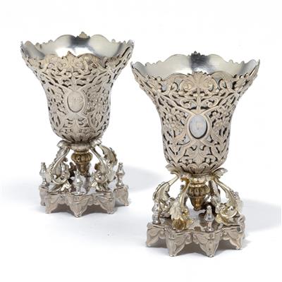 A pair of Oriental vases, - Silver