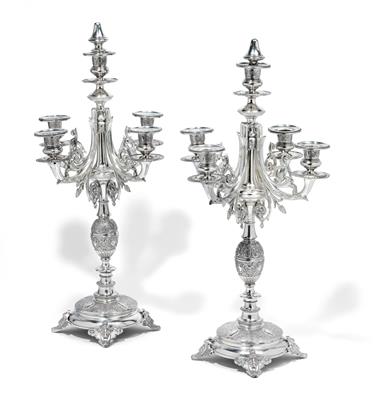 A pair of five-light candleholders from Vienna, - Silver