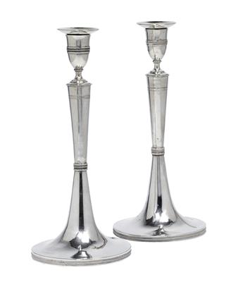 A pair of neoclassical candlesticks from Vienna, - Silver
