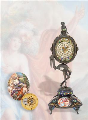 An enamelled table clock from Vienna, - Silver