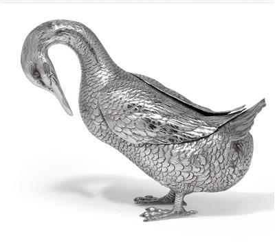 A figure of a duck, - Silver