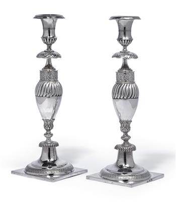 A pair of candleholders from Breslau, - Silver