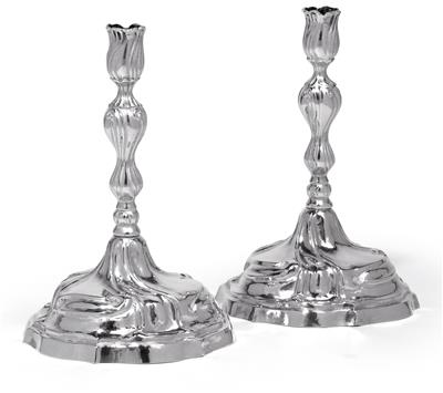 A pair of Rococo candleholders, - Argenti