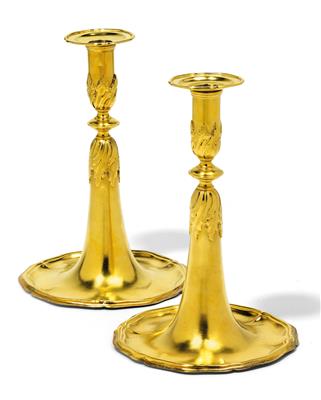 A pair of trumpet candleholders, - Stříbro