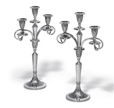 A pair of candleholders from Vienna, with three-light girandole insert, - Stříbro