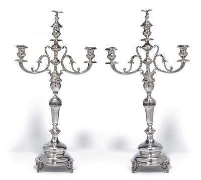 A pair of candleholders with three-light girandole insert, from Vienna - Stříbro