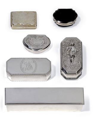 Sammlung Deckeldosen und Schnupftabakdosen, - Silber