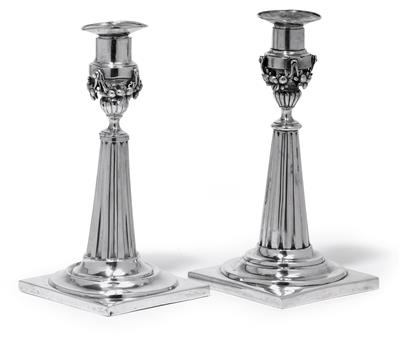 Two candleholders from Augsburg, - Argenti