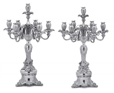 A pair of large seven-light candelabra from Germany, - Silver