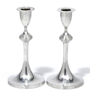 A pair of neoclassical candleholders from Vienna, - Silver