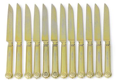 12 vermeil dessert knives from Paris, - Silver