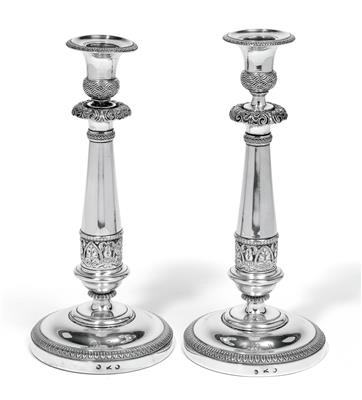 A pair of Milan candleholders, - Silver