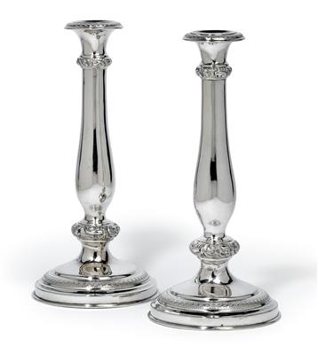 A pair of Biedermeier candleholders from Vienna, - Stříbro