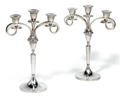 A pair of candleholders from Vienna, with three-light girandole inserts, - Argenti