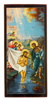 Russische Ikone - Jesu Taufe im Jordan, - Silber und Russisches Silber