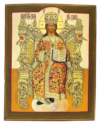 Russische Ikone - Thronender Christus Pantokrator, - Silber und Russisches Silber
