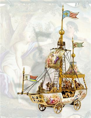 An enamelled Historism Period ship from Vienna, - Stříbro