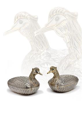 "Buccellati" - 2 Deckeldosen in Form einer Ente, - Silber und Russisches Silber