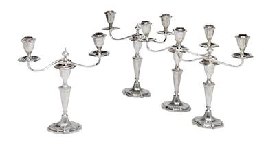 Four two-light candleholders from Copenhagen, - Argenti e Argenti russo