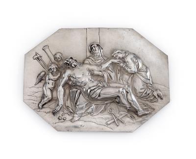 Deutsches Silberrelief "Kreuzabnahme", - Silber und Russisches Silber