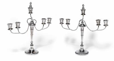 A pair of five-light candleholders from Naples, - Stříbro a Ruské stříbro