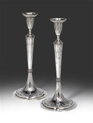 A pair of Empire candleholders from Prague, - Stříbro a Ruské stříbro