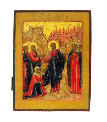 An icon from Russia – The healing of the Bleeding Lady, - Stříbro a Ruské stříbro