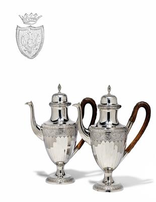 "Königliches Haus Savoyen" - Zwei große Augsburger Kaffeekannen, - Silber