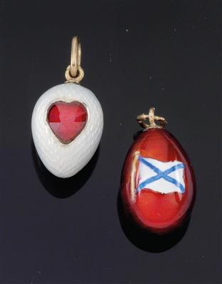 2 miniature Easter eggs from Russia, - Silver and Russian Silver