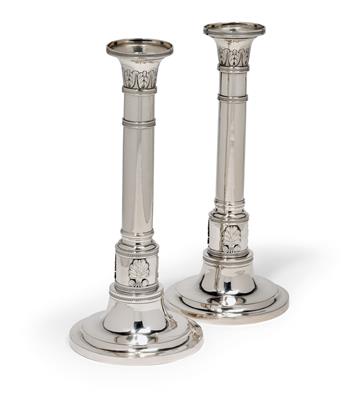 A pair of Empire Period candleholders from Italy, - Silver and Russian Silver