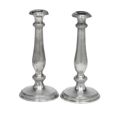 A pair of Biedermeier candleholders from Pest, - Silver and Russian Silver