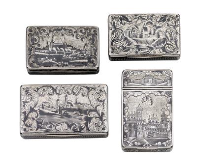 Four niello lidded boxes from Moscow, - Silver and Russian Silver